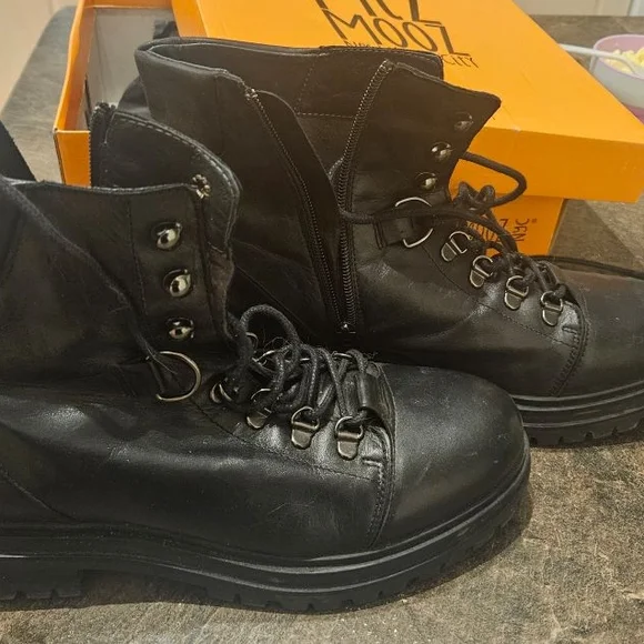 Black Lace Up Platform Boots - Picture 2 of 3